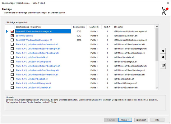 Eintrge im Bootmanager