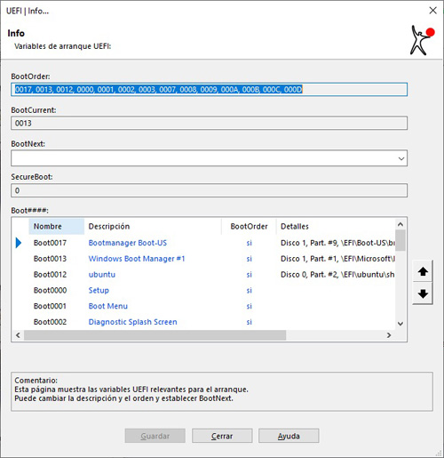 Variables de arranque UEFI