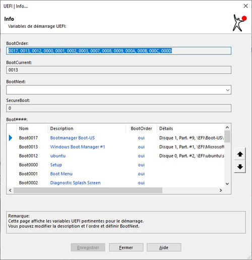 Variables de d�marrage UEFI